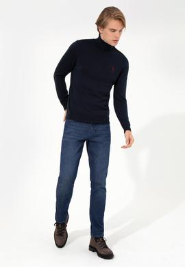 Erkek Lacivert Balıkçı Yaka Basic Triko Kazak - 50251874021