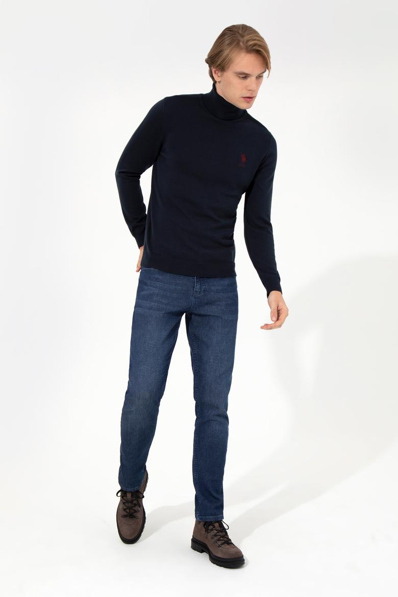 Erkek Lacivert Balıkçı Yaka Basic Triko Kazak - 50251874021