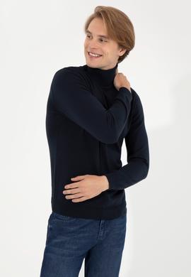 Erkek Lacivert Balıkçı Yaka Basic Triko Kazak - 50251874021