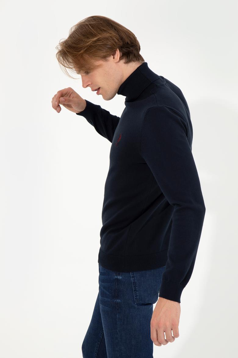 Erkek Lacivert Balıkçı Yaka Basic Triko Kazak - 50251874021