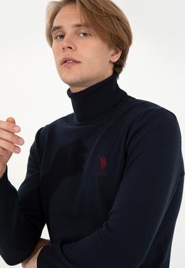 Erkek Lacivert Balıkçı Yaka Basic Triko Kazak - 50251874021