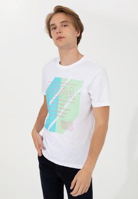 Erkek Beyaz Bisiklet Yaka Tişört - 50249177007