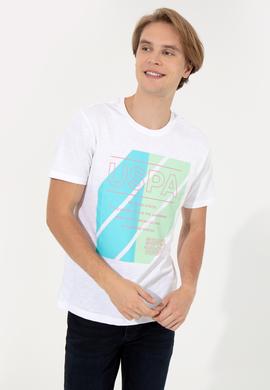 Erkek Beyaz Bisiklet Yaka Tişört - 50249177007