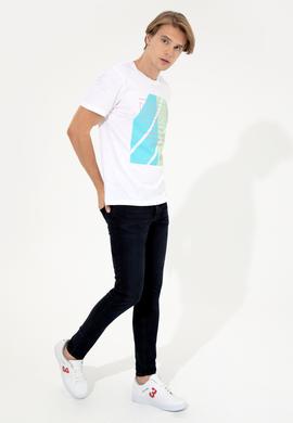 Erkek Beyaz Bisiklet Yaka Tişört - 50249177007