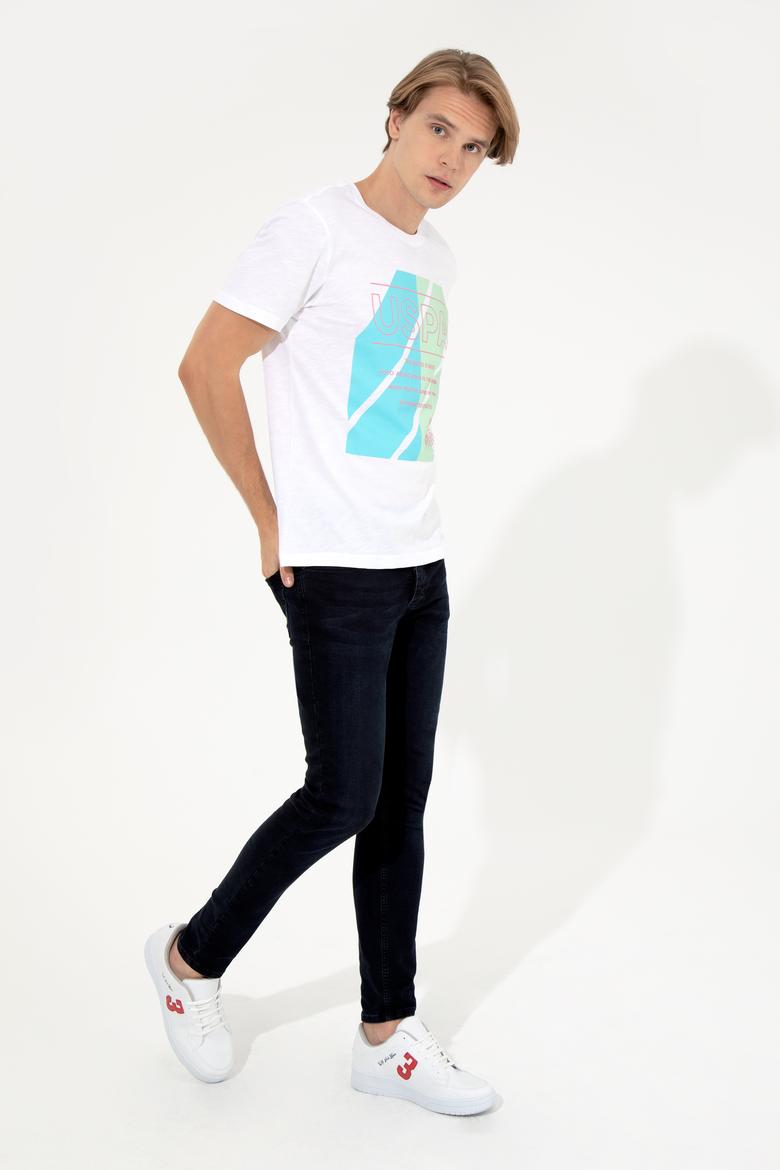 Erkek Beyaz Bisiklet Yaka Tişört - 50249177007