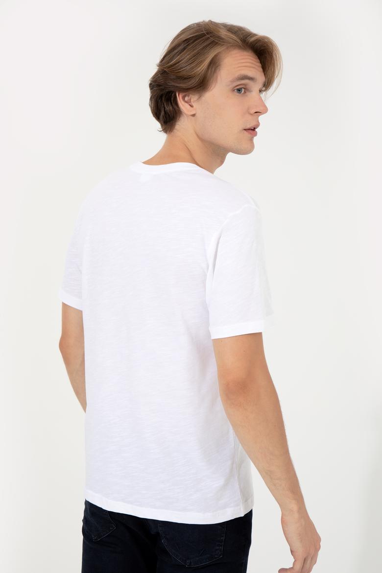 Erkek Beyaz Bisiklet Yaka Tişört - 50249177007