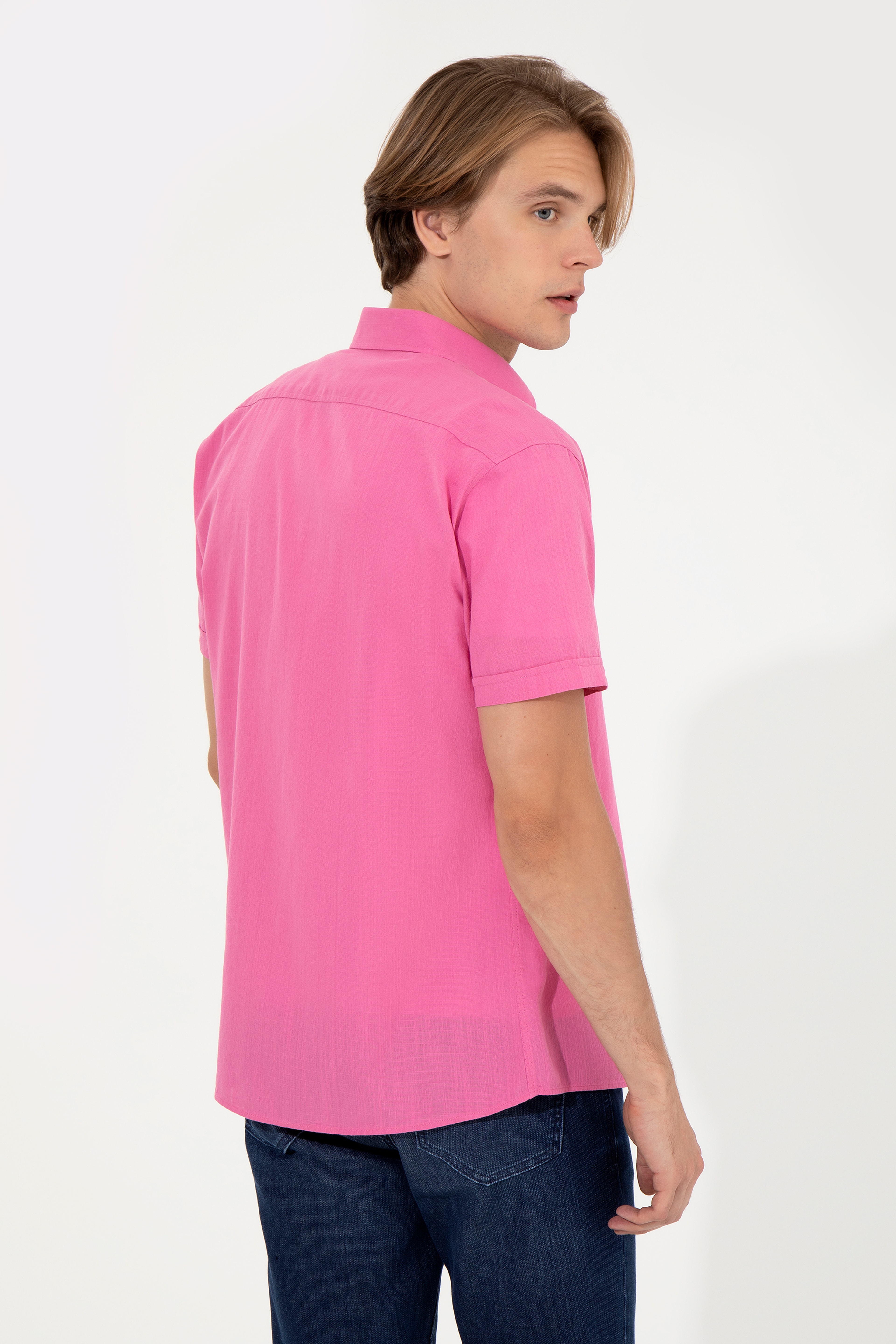 Erkek Pembe Gömlek Kısakol