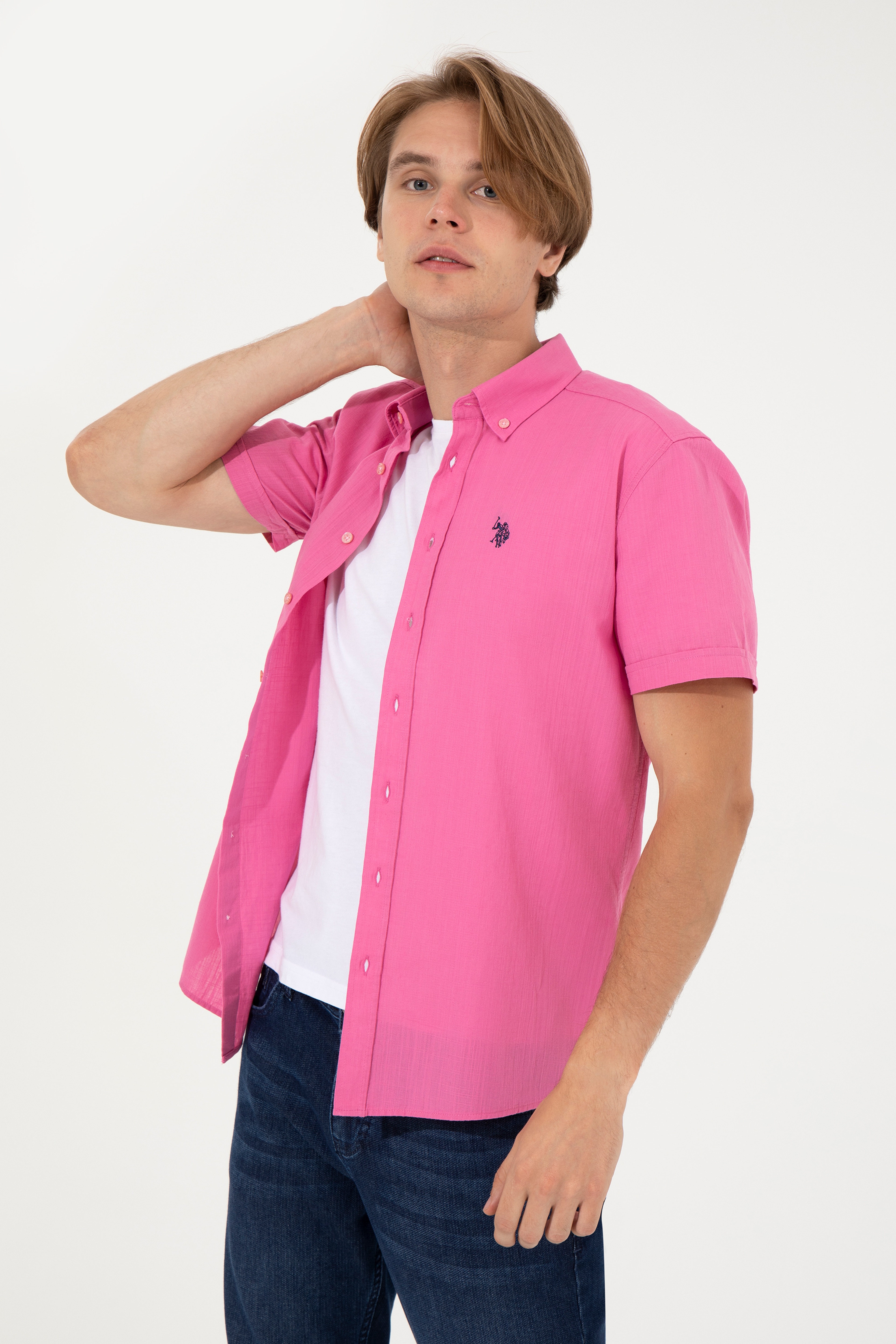 Erkek Pembe Gömlek Kısakol