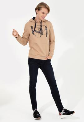 Erkek Camel Kapüşonlu Sweatshirt - 50257202057