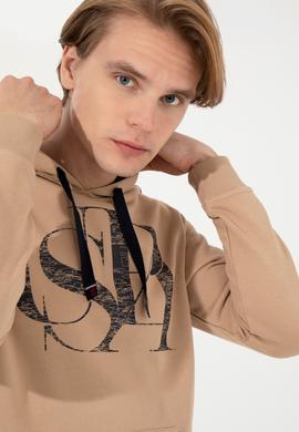 Erkek Camel Kapüşonlu Sweatshirt - 50257202057