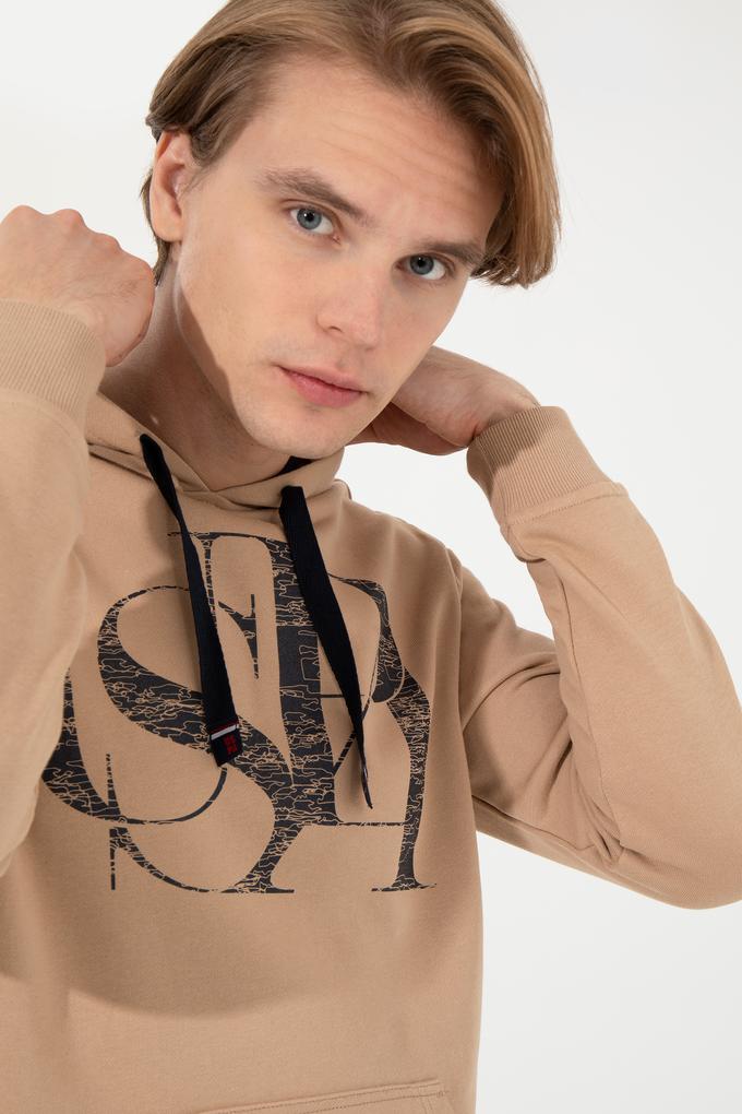 Erkek Camel Kapüşonlu Sweatshirt