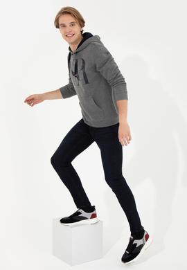 Erkek Antrasit Melanj Kapüşonlu Sweatshirt - 50257202047