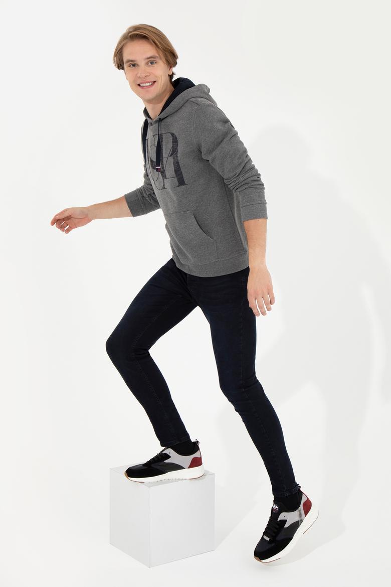 Erkek Antrasit Melanj Kapüşonlu Sweatshirt