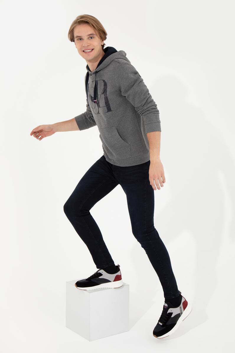 Erkek Antrasit Melanj Kapüşonlu Sweatshirt