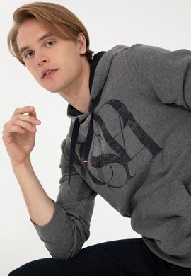 Erkek Antrasit Melanj Kapüşonlu Sweatshirt - 50257202047