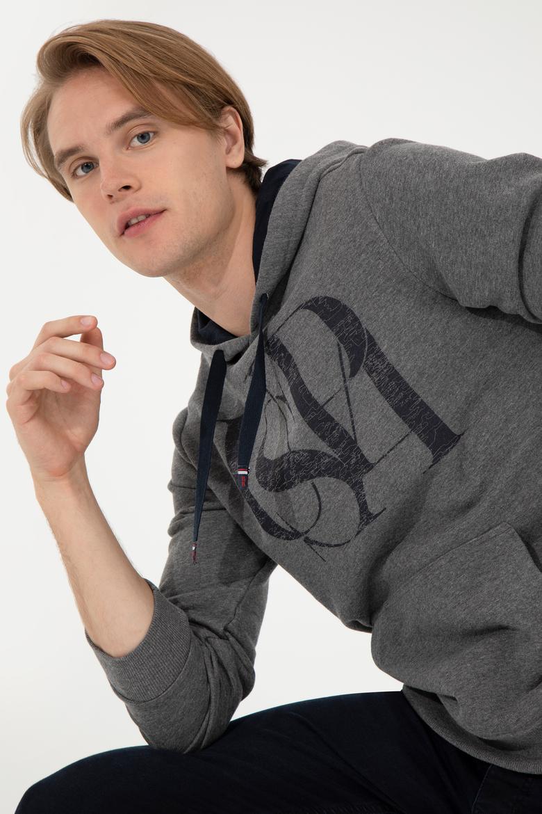 Erkek Antrasit Melanj Kapüşonlu Sweatshirt - 50257202047