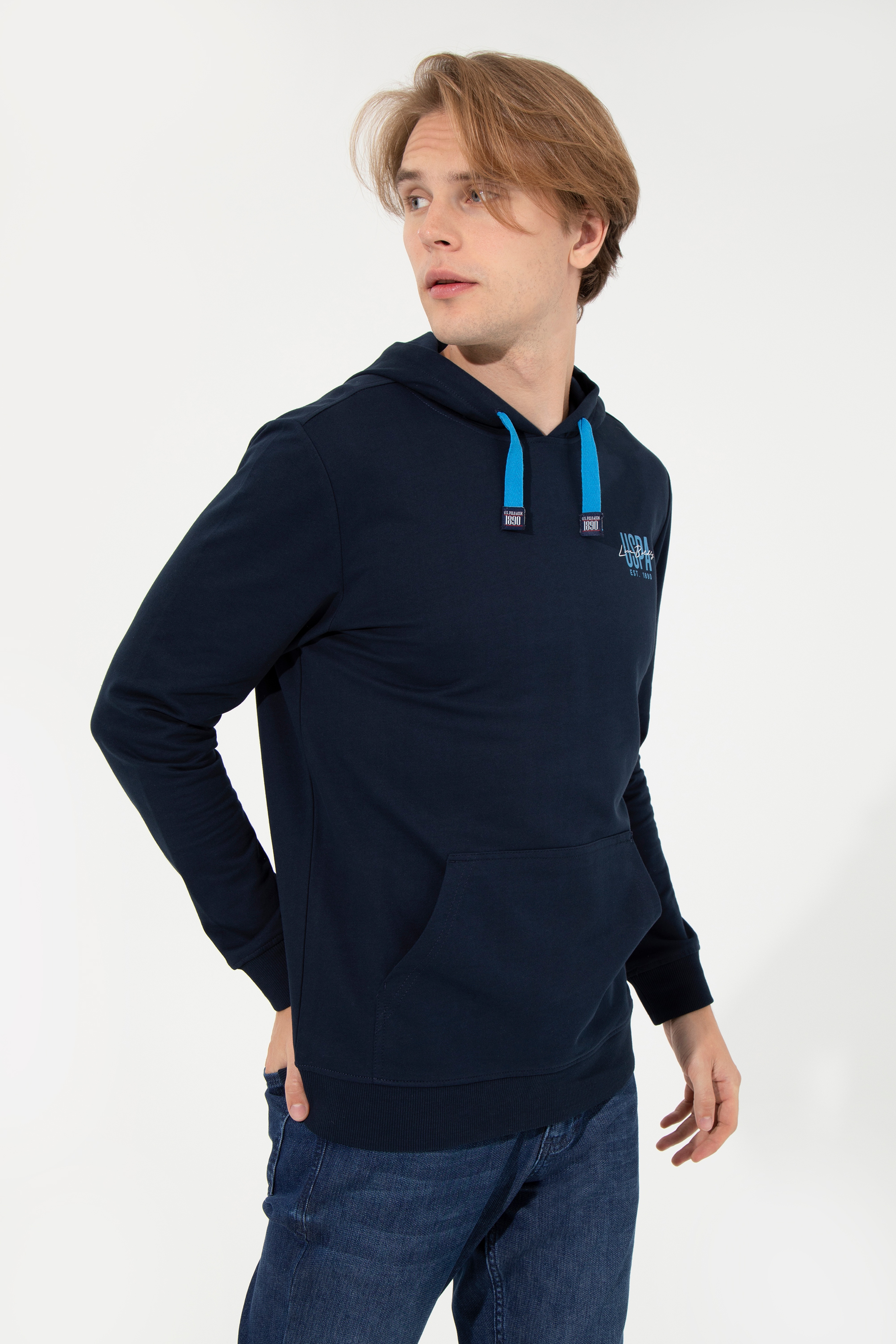 Erkek Lacivert Kapüşonlu Basic Sweatshirt - Image 3