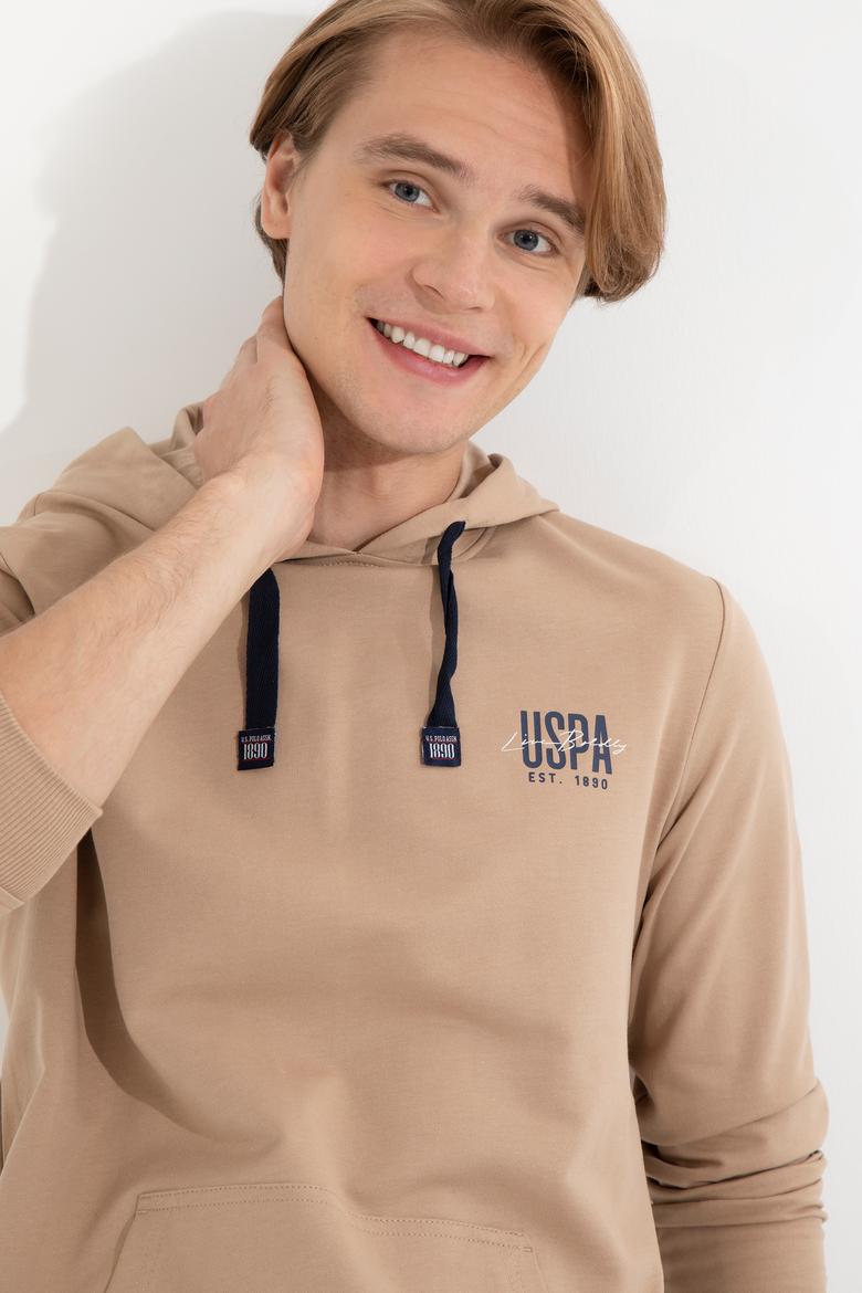 Erkek Camel Kapüşonlu Basic Sweatshirt - 50257225106