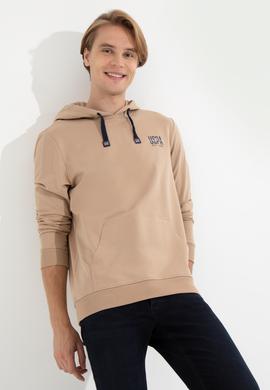 Erkek Camel Kapüşonlu Basic Sweatshirt - 50257225106