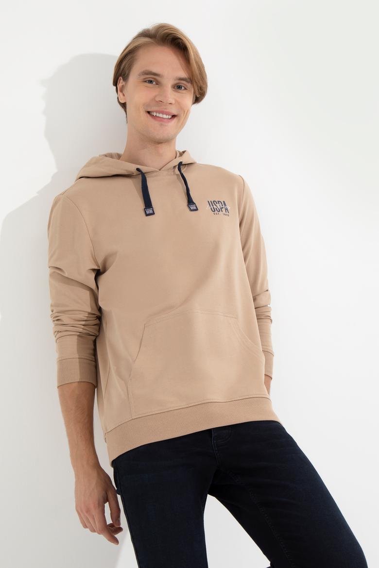 Erkek Camel Kapüşonlu Basic Sweatshirt - 50257225106