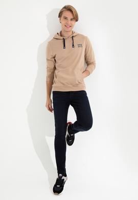 Erkek Camel Kapüşonlu Basic Sweatshirt - 50257225106