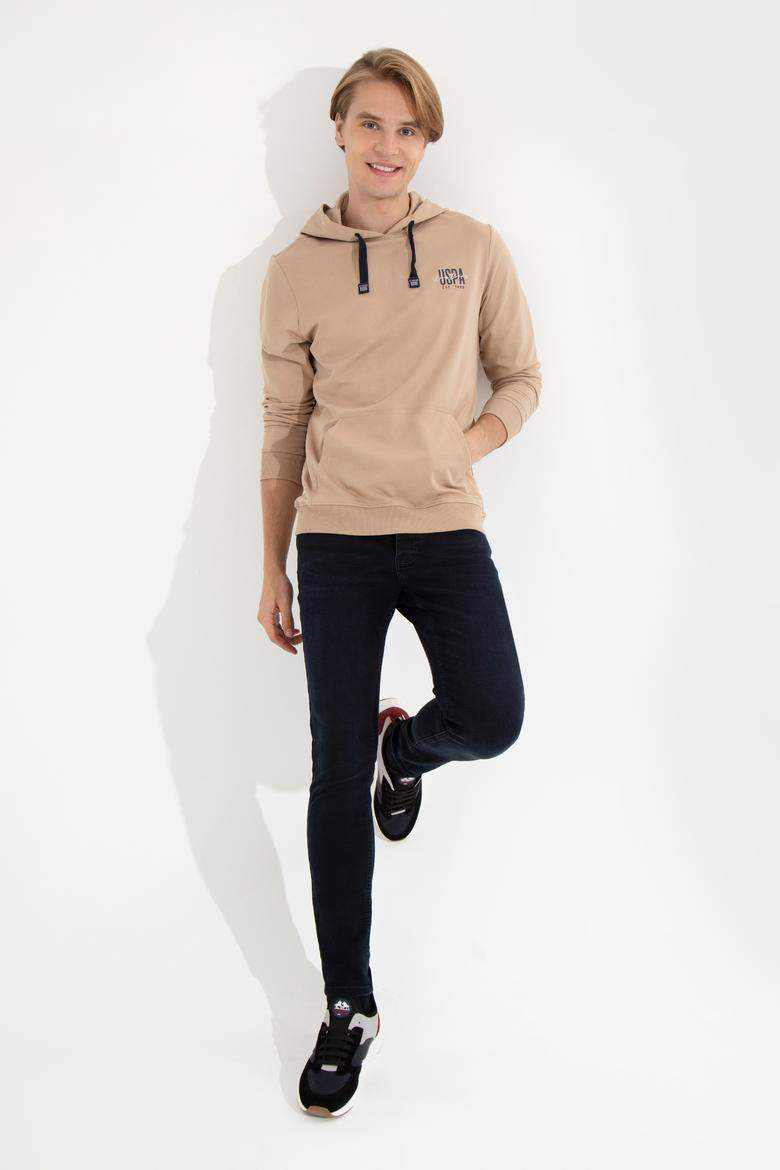 Erkek Camel Kapüşonlu Basic Sweatshirt - 50257225106