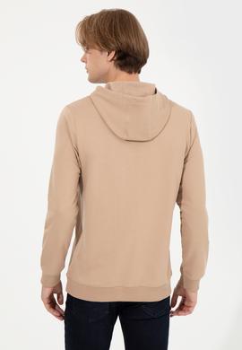 Erkek Camel Kapüşonlu Basic Sweatshirt - 50257225106