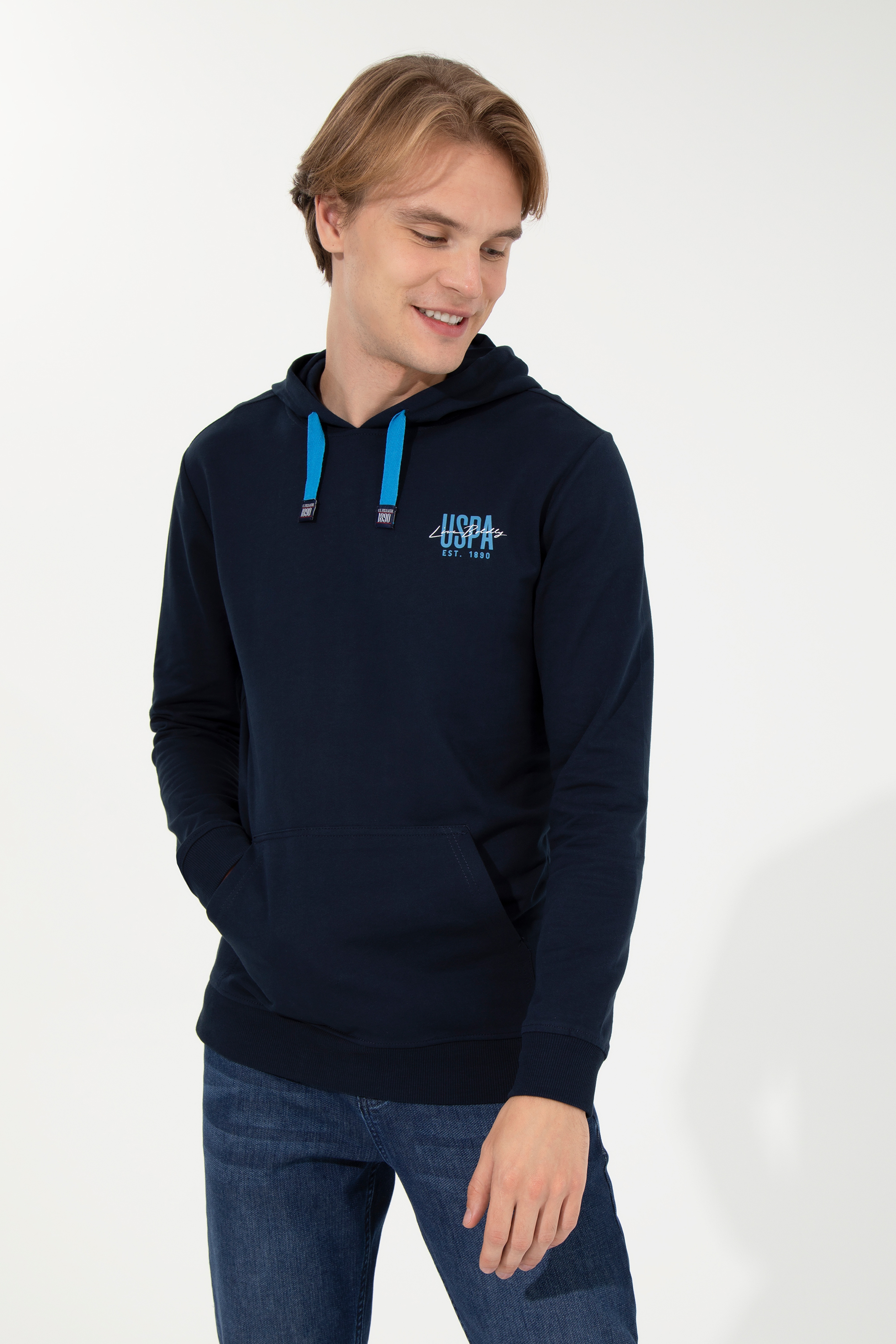 Erkek Lacivert Kapüşonlu Basic Sweatshirt - Image 2