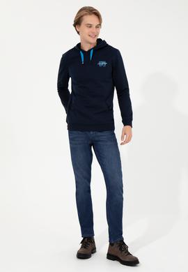 Erkek Lacivert Kapüşonlu Basic Sweatshirt - 50257225019