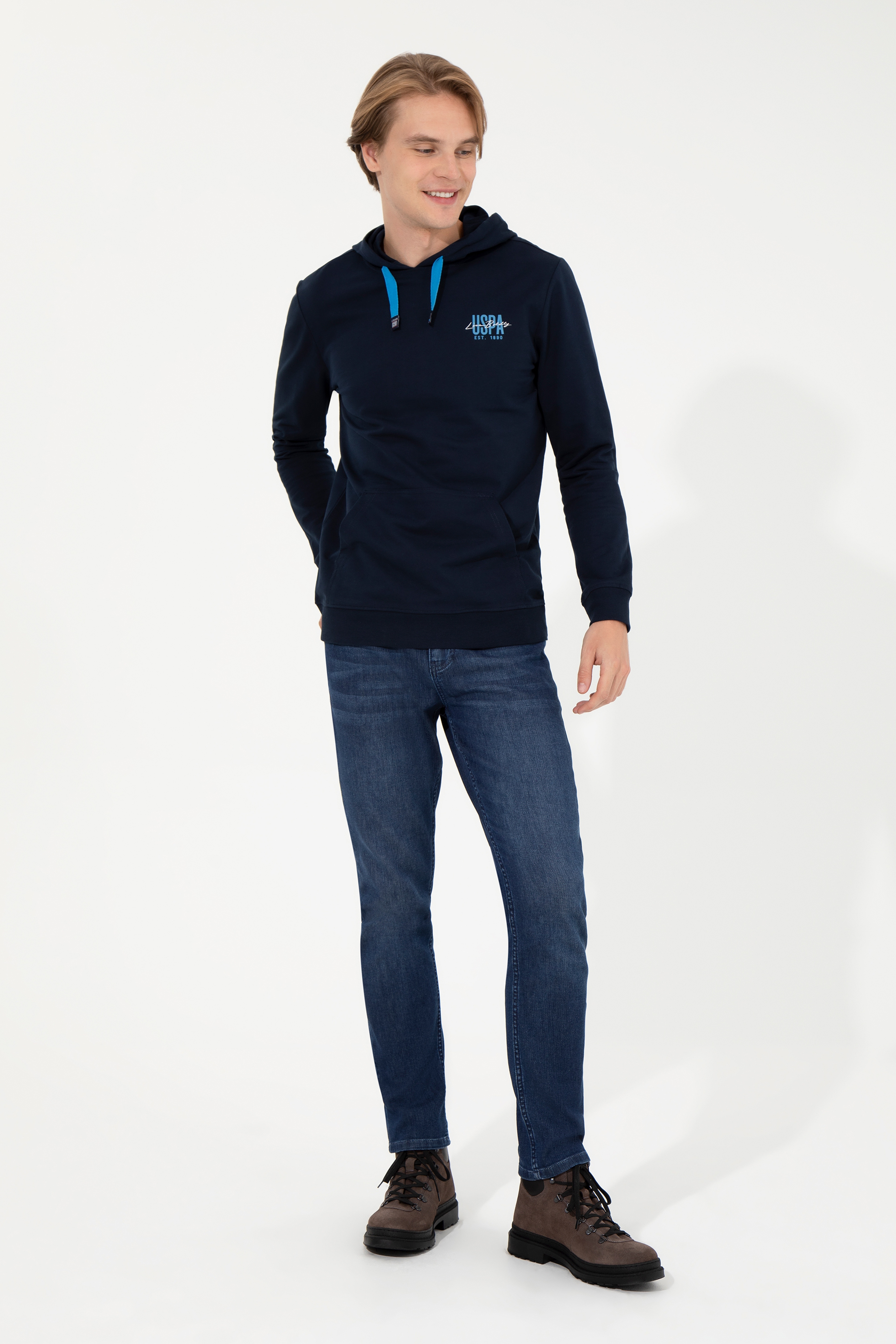 Erkek Lacivert Kapüşonlu Basic Sweatshirt
