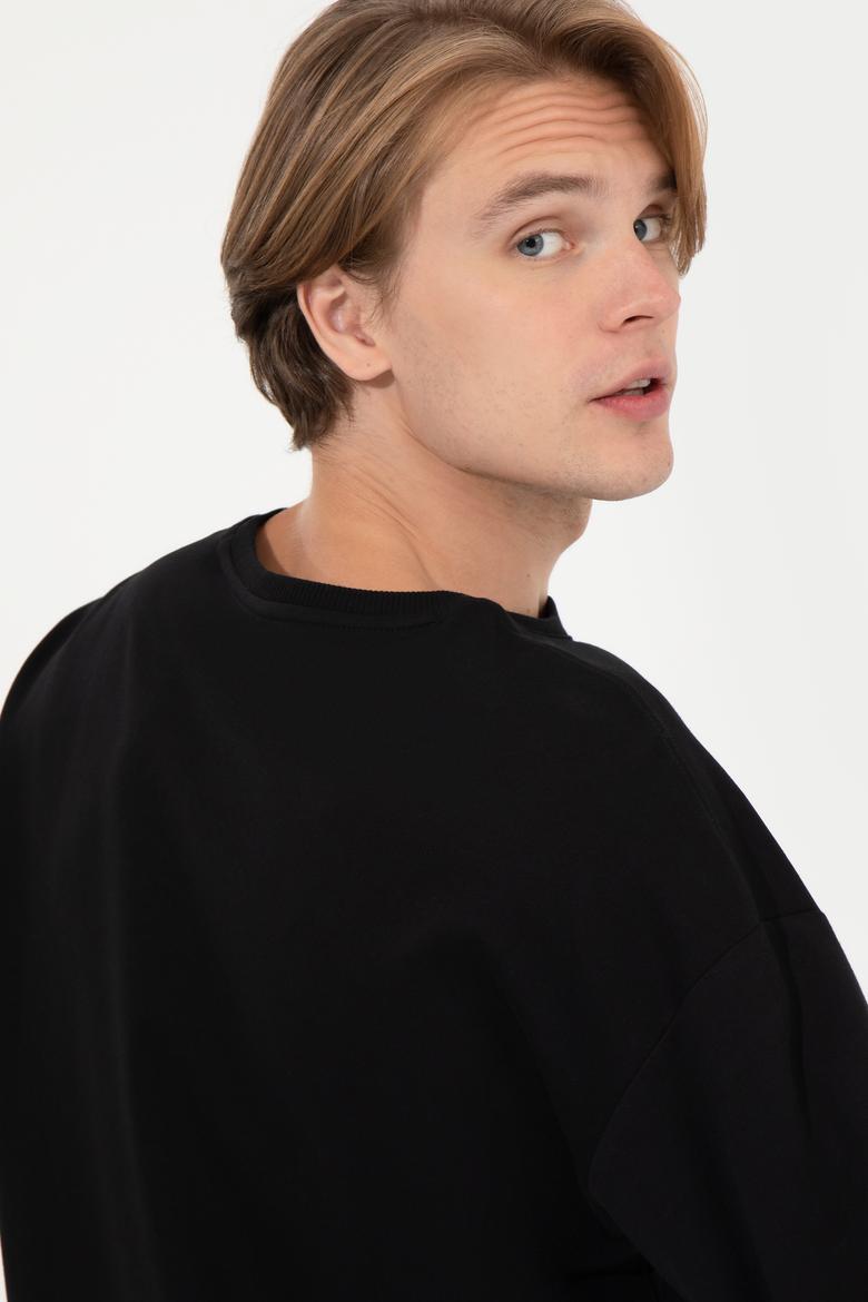 Erkek Siyah Bisiklet Yaka Sweatshirt - 50257198046