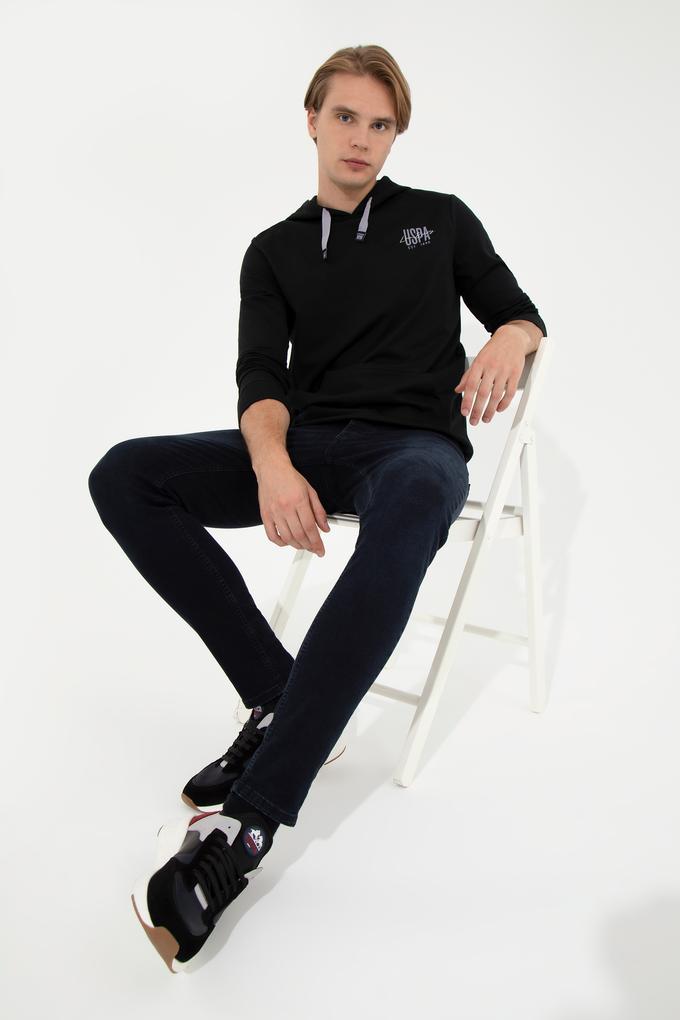 Erkek Siyah Kapüşonlu Basic Sweatshirt