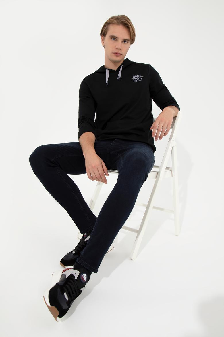 Erkek Siyah Kapüşonlu Basic Sweatshirt