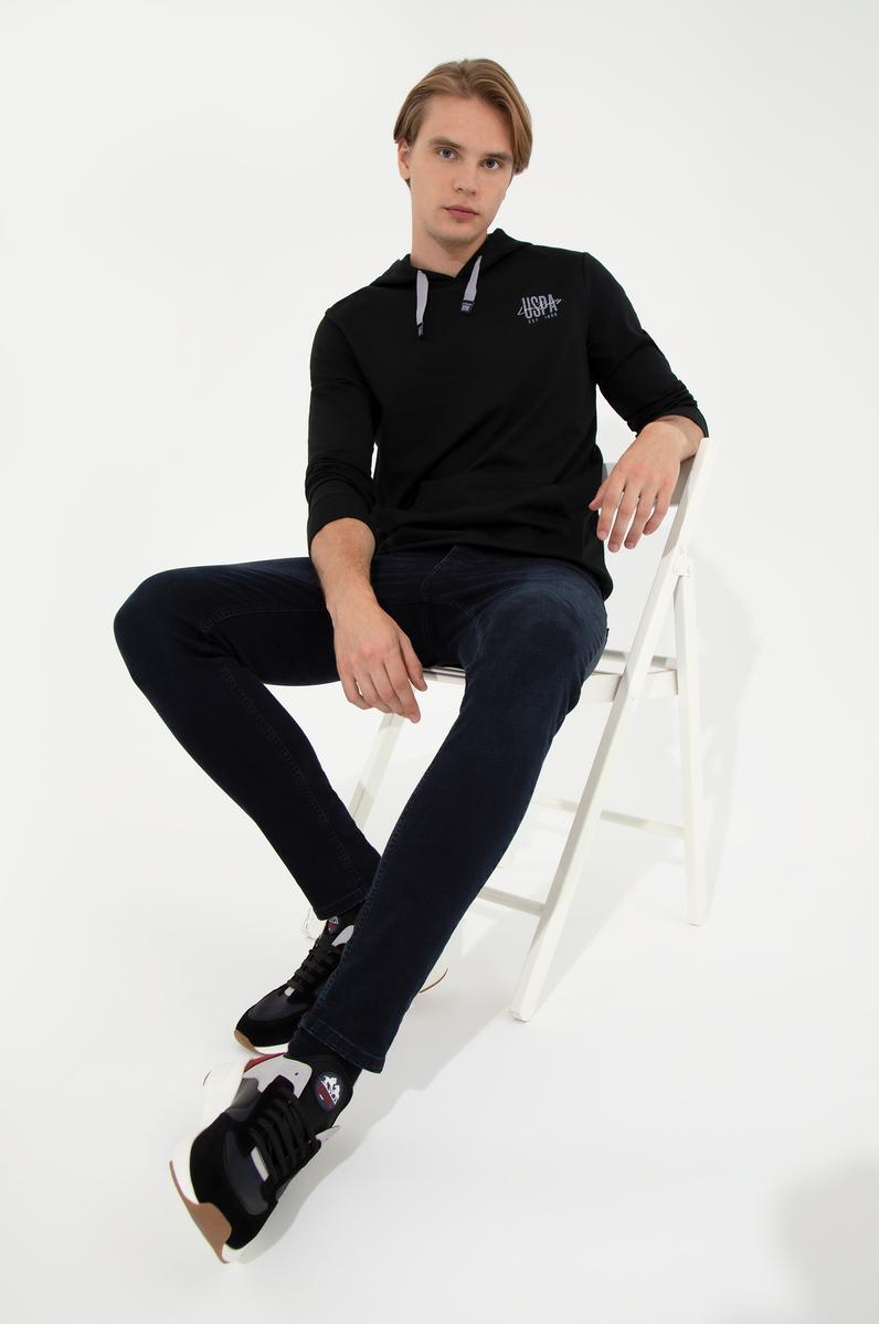 Erkek Siyah Kapüşonlu Basic Sweatshirt