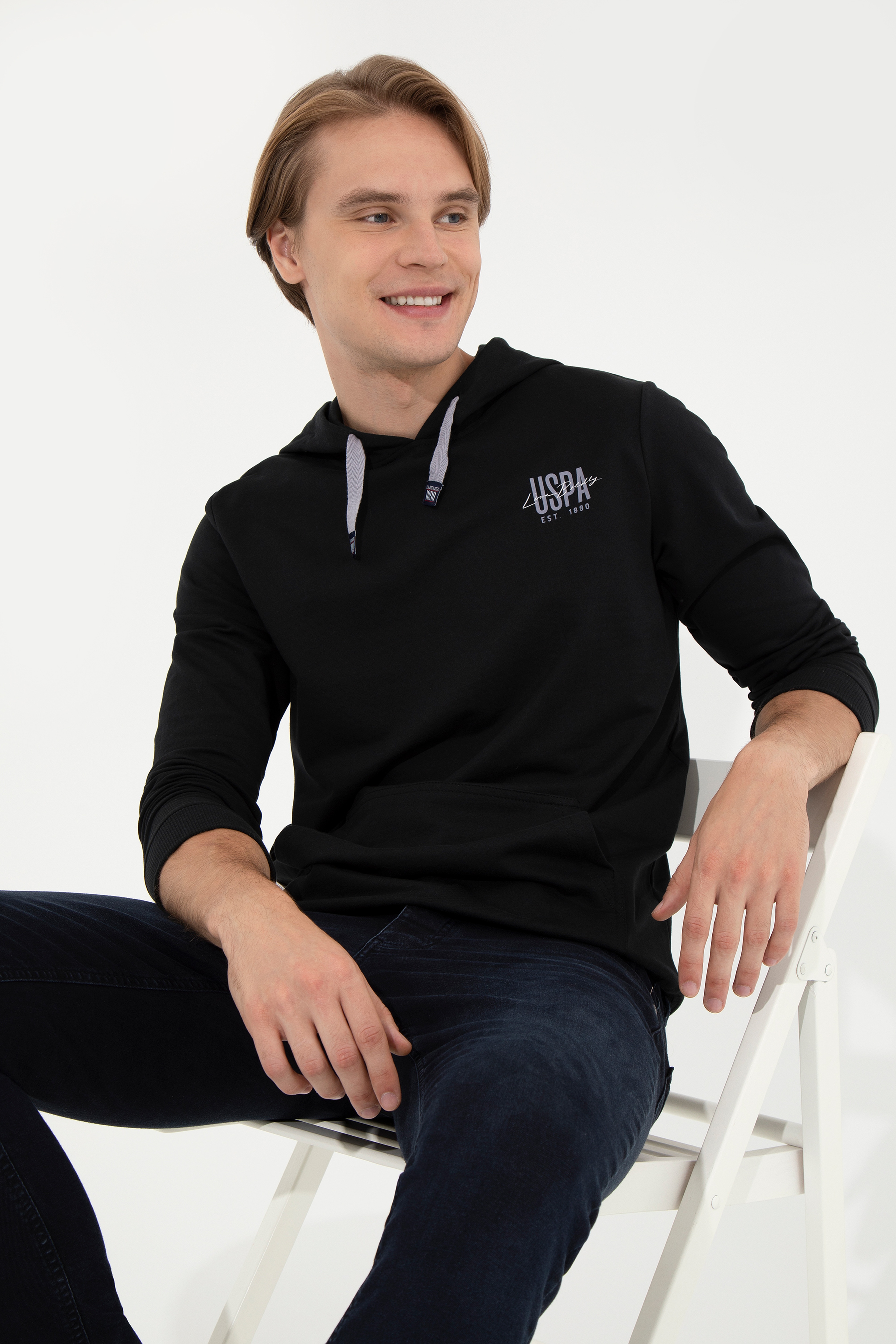 Erkek Siyah Kapüşonlu Basic Sweatshirt