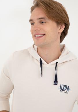 Erkek Ekru Kapüşonlu Basic Sweatshirt - 50257225124