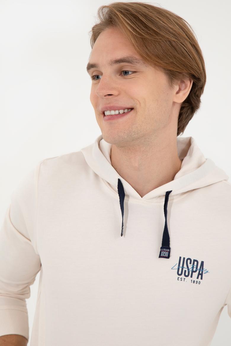 Erkek Ekru Kapüşonlu Basic Sweatshirt - 50257225124