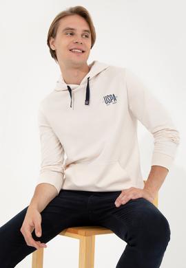 Erkek Ekru Kapüşonlu Basic Sweatshirt - 50257225124