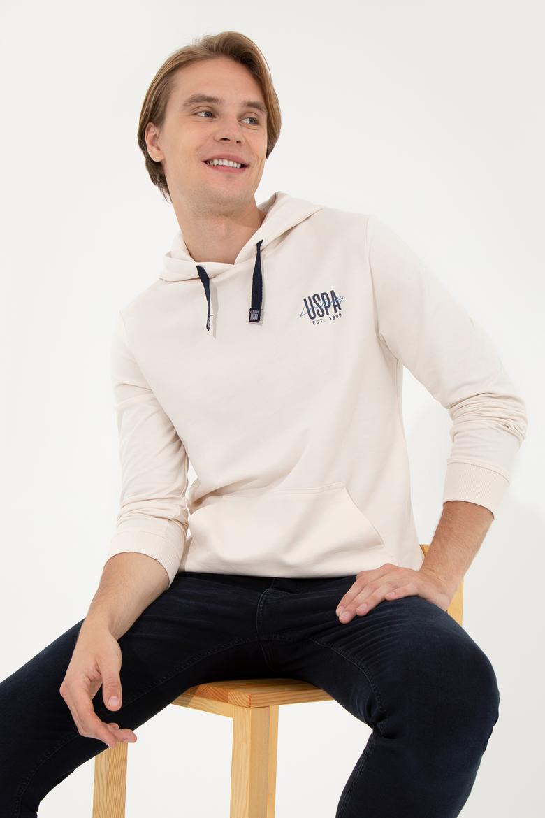 Erkek Ekru Kapüşonlu Basic Sweatshirt - 50257225124