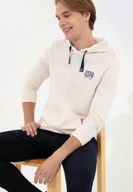 Erkek Ekru Kapüşonlu Basic Sweatshirt - 50257225124