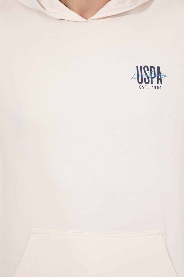 Erkek Ekru Kapüşonlu Basic Sweatshirt - 50257225124