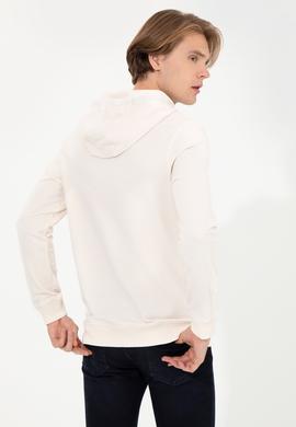Erkek Ekru Kapüşonlu Basic Sweatshirt - 50257225124