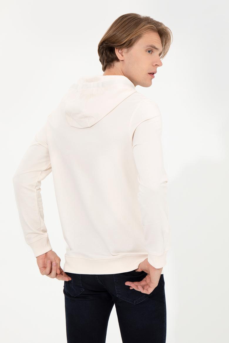 Erkek Ekru Kapüşonlu Basic Sweatshirt - 50257225124