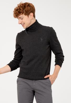 Erkek Antrasit Melanj Balıkçı Yaka Basic Triko Kazak - 50251874044