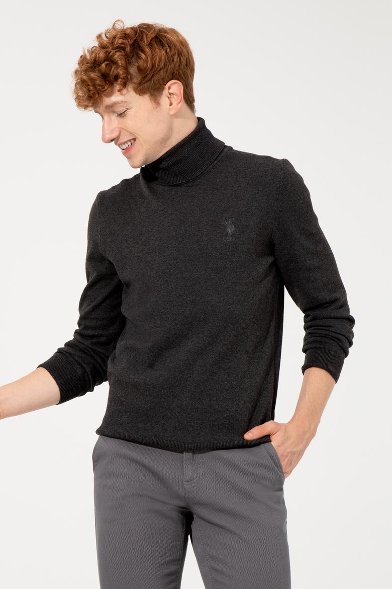 Erkek Antrasit Melanj Balıkçı Yaka Basic Triko Kazak - 50251874044