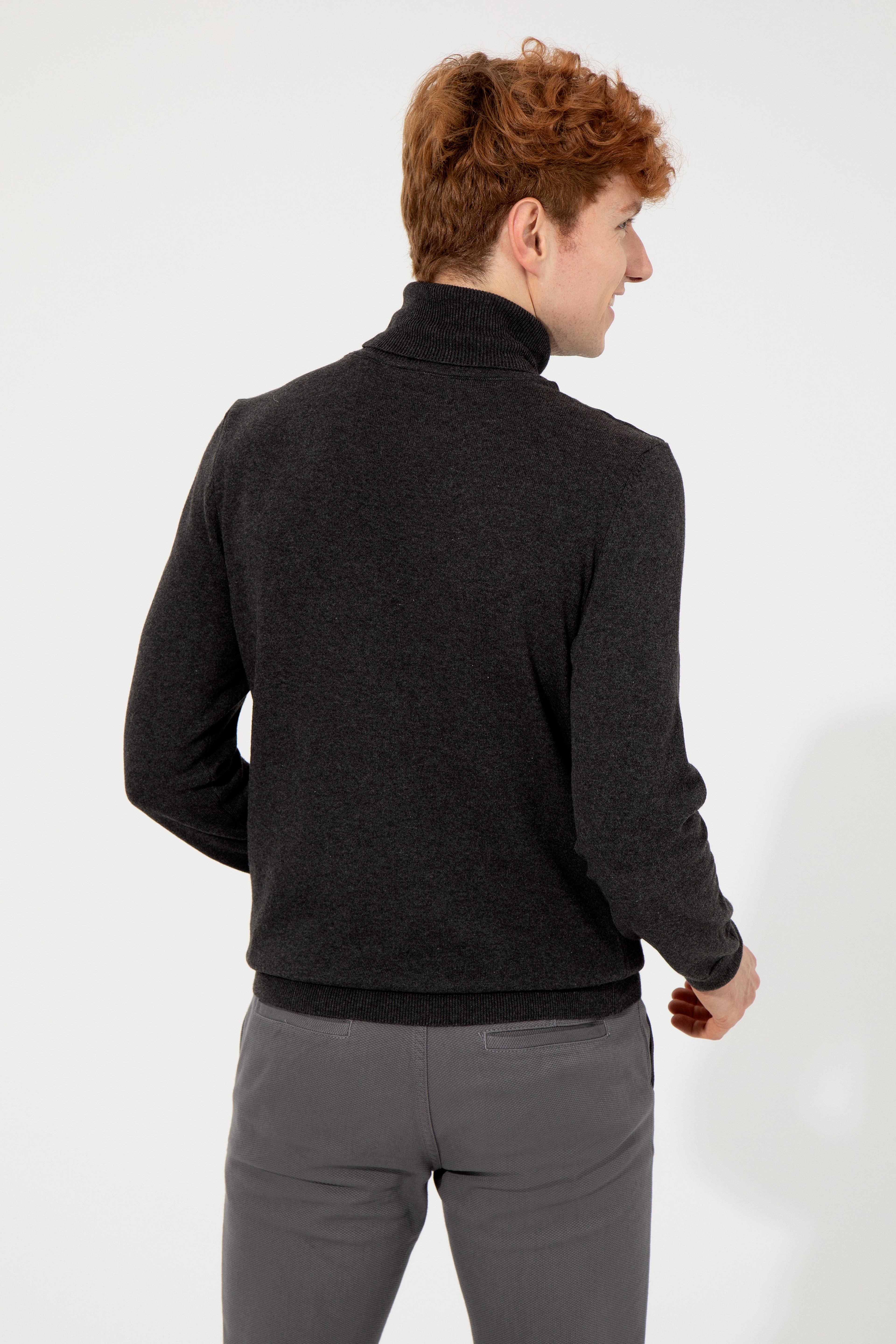 Erkek Antrasit Melanj Balıkçı Yaka Basic Triko Kazak
