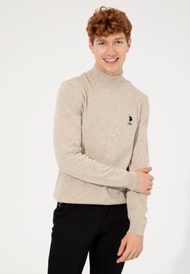 Erkek Taş Melanj Balıkçı Yaka Basic Triko Kazak - 50253449159