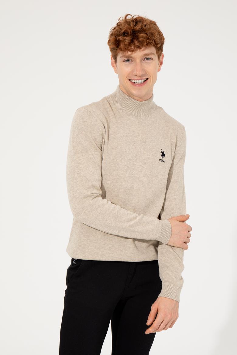 Erkek Taş Melanj Balıkçı Yaka Basic Triko Kazak - 50253449159