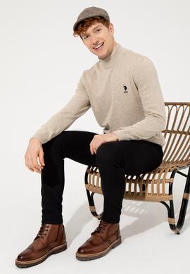 Erkek Taş Melanj Balıkçı Yaka Basic Triko Kazak - 50253449159