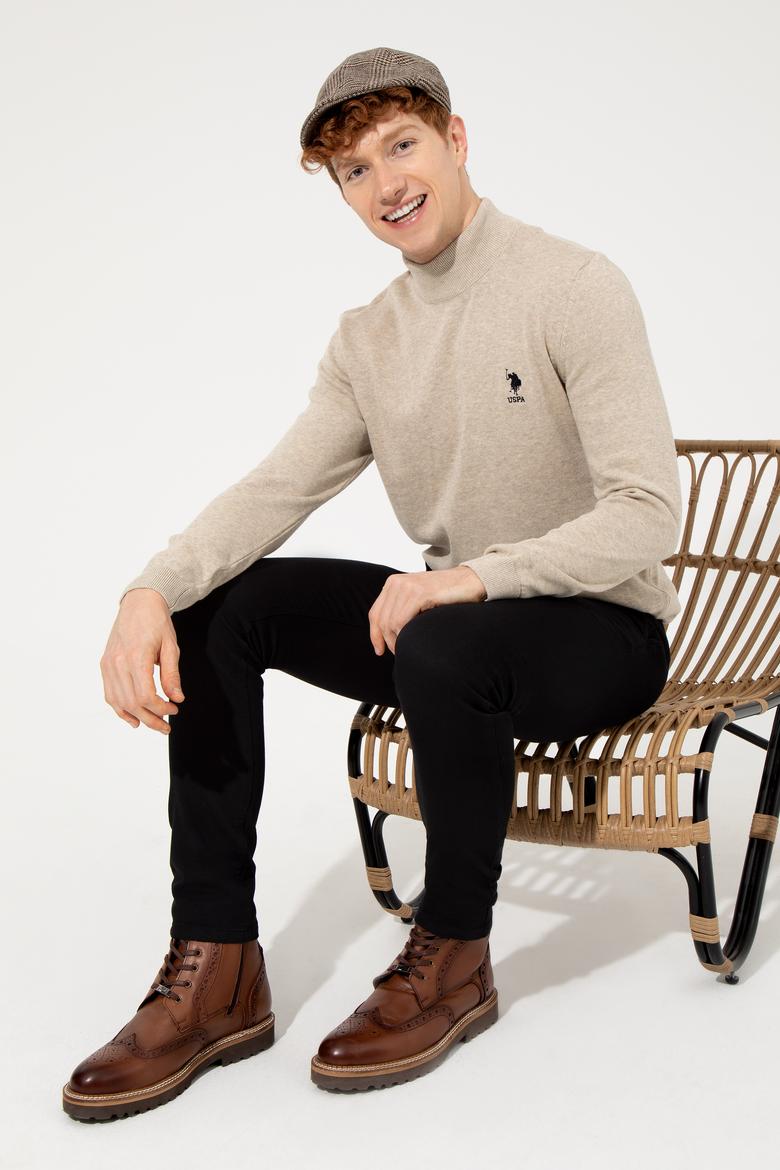 Erkek Taş Melanj Balıkçı Yaka Basic Triko Kazak - 50253449159